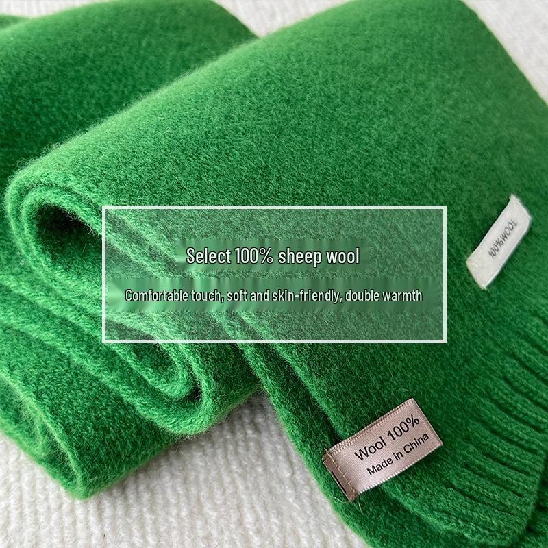100% Australian Merino Wool Scarf - New Style Solid Color, Unisex Winter Warm Knitted Neck Warmer