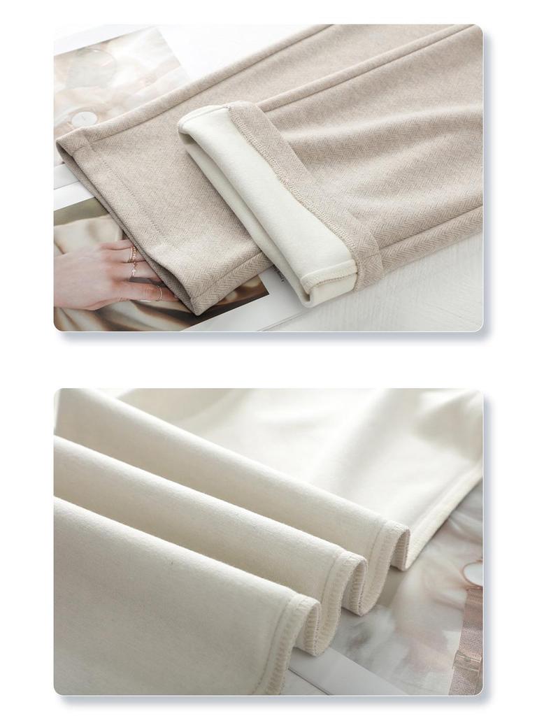 Women's Apricot Wool Casual Pants 2024: Soft, Glutinous, Narrow-Leg, Draping Straight-Leg, Thickened Wide-Leg for Autumn/Winter.