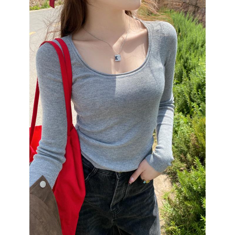 Long-sleeved Bottoming Shirt Women's Clothing with Autumn New Crew Neck Sweater Solid Color Slim-fitting and Thin Long-sleeved Knitted Sweater