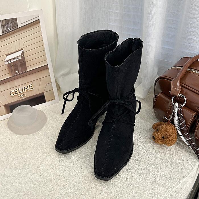 Retro strap bow fashion boots women's 2025 new comfortable and versatile western cowboy boots