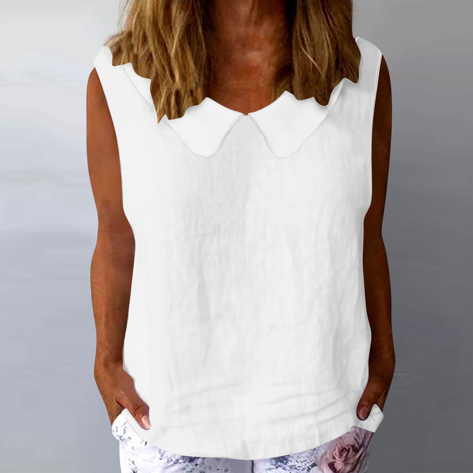 Women s Linen Shirts Lapel Sleeveless Tops  Button Down Shirts  Tank Tops S белый