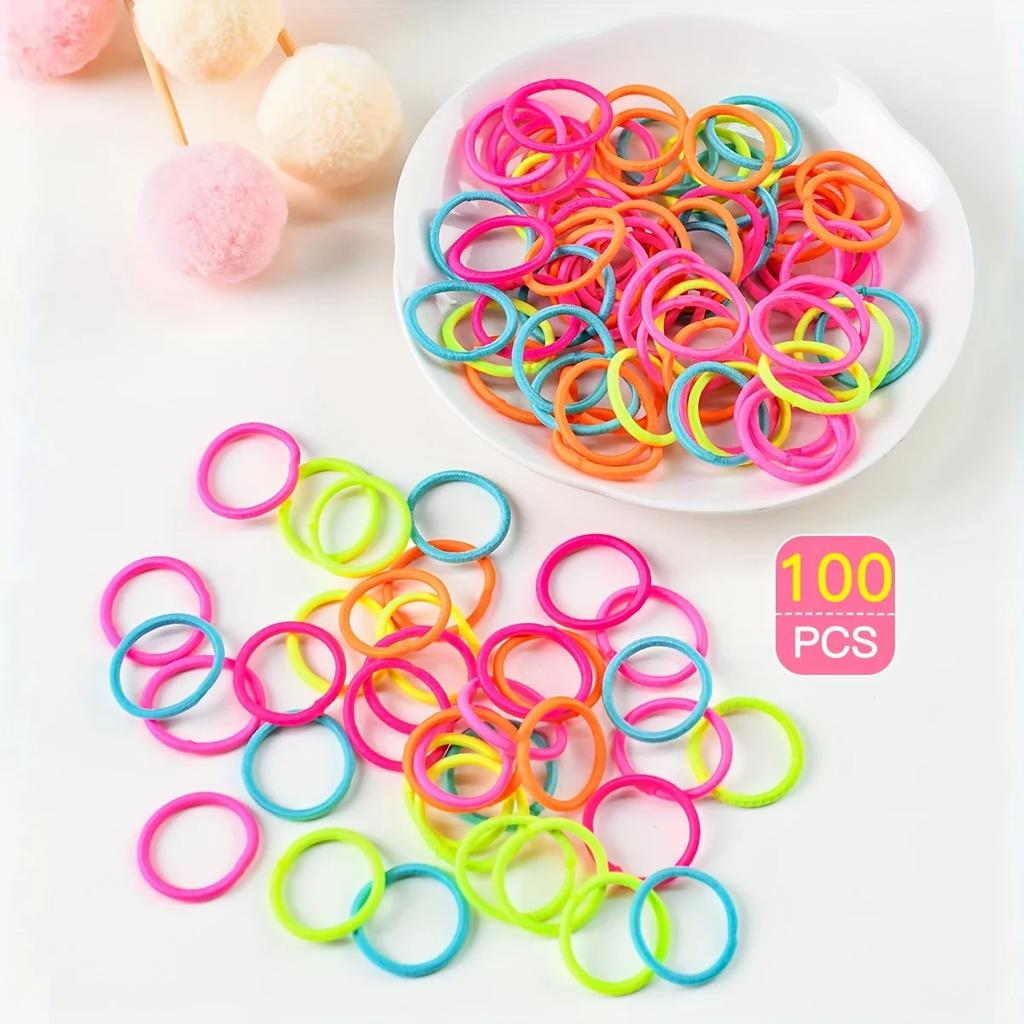 Set da 100 elastici per capelli colorati e vivaci per bambine - Morbidi elastici in gomma sintetica perfetti per scuola, feste e uso quotidiano