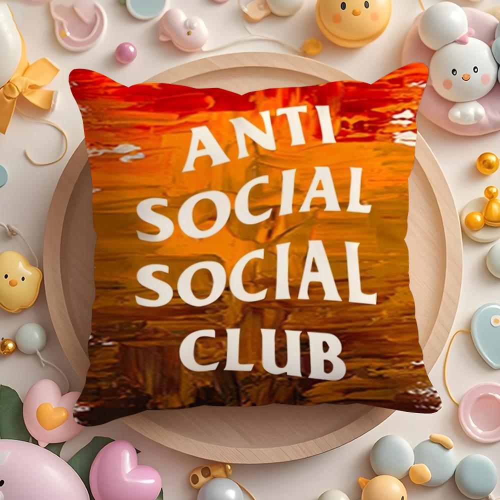 A-Anti Social Social Club Cushion Cover Plush Fabric Soft Double-Sided Printed Sofa Pillow Case Colorfast Home Decor Gift