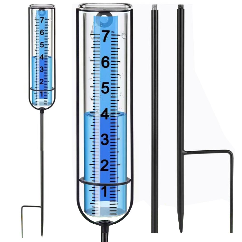 Outdoor Rain Gauge with Stake Water Rain Meter Adjustable Height Transparent Rain Gauge Large Numbers for Garden Lawn Yard