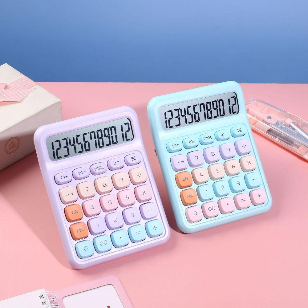12-digit Electronic Calculator Candy Color Mini Keyboard Calculator Silicone Button Cartoon Math Calculators School Supplies