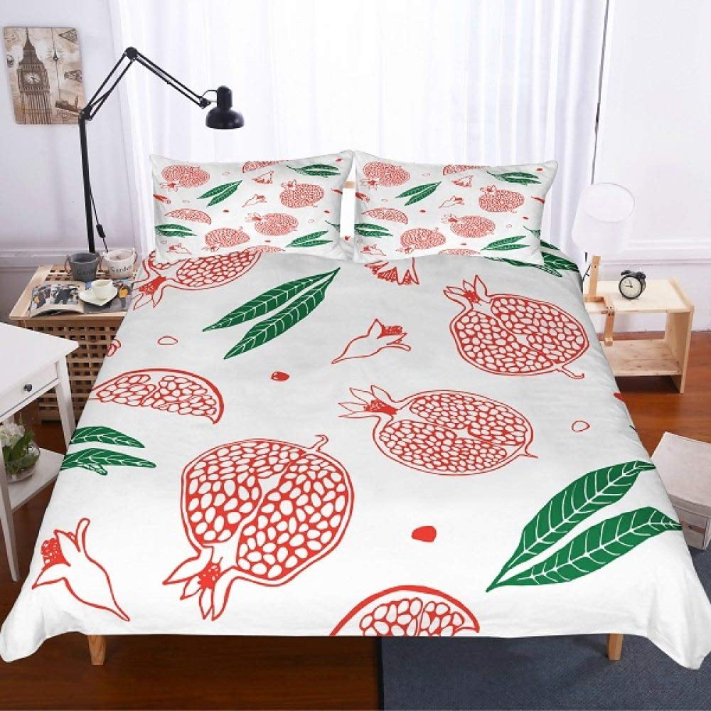 Red Pomegranate Duvet Cover Summer Tropical Fruit For Women Children Green Leaves Quilt Cover For Bedroom Decorations Warm Soft