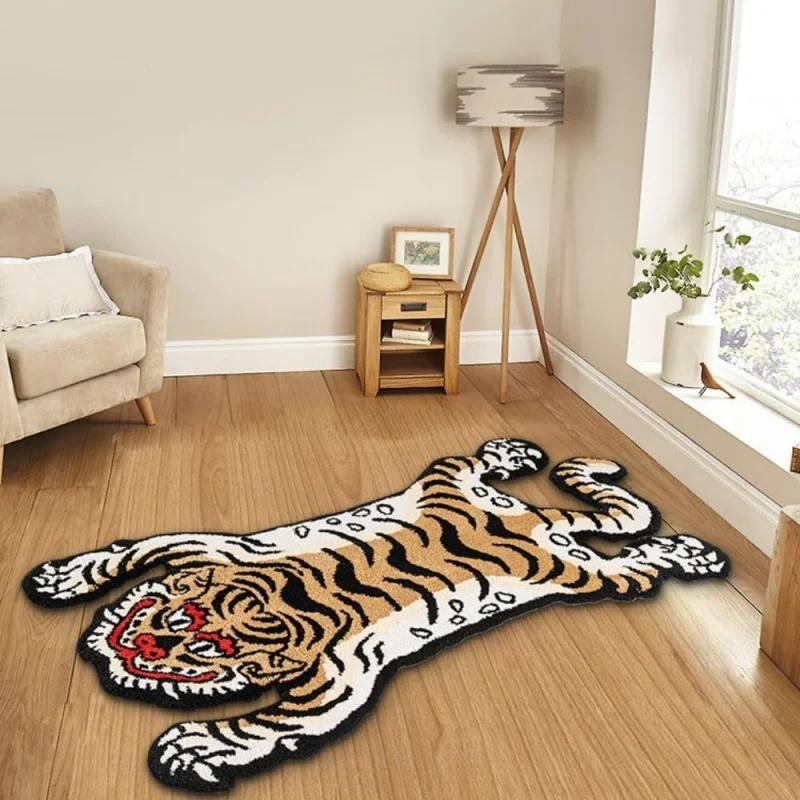 Retro Tiger Alien Shaped Floor Mat Non-Slip Soft Carpet for Living Room Bedroom Home Decor