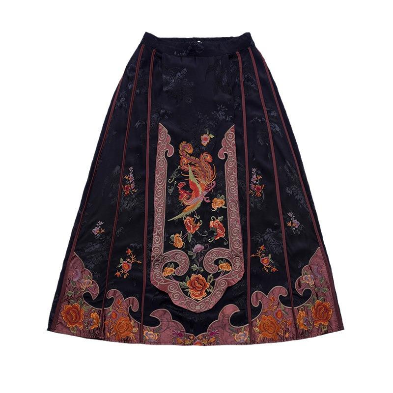 2025 Women's Ethnic A-line Skirt with Phoenix Embroidery