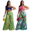 V-Neck Bandeau Print Wide-Leg Pants Fashionable Casual Women's Set