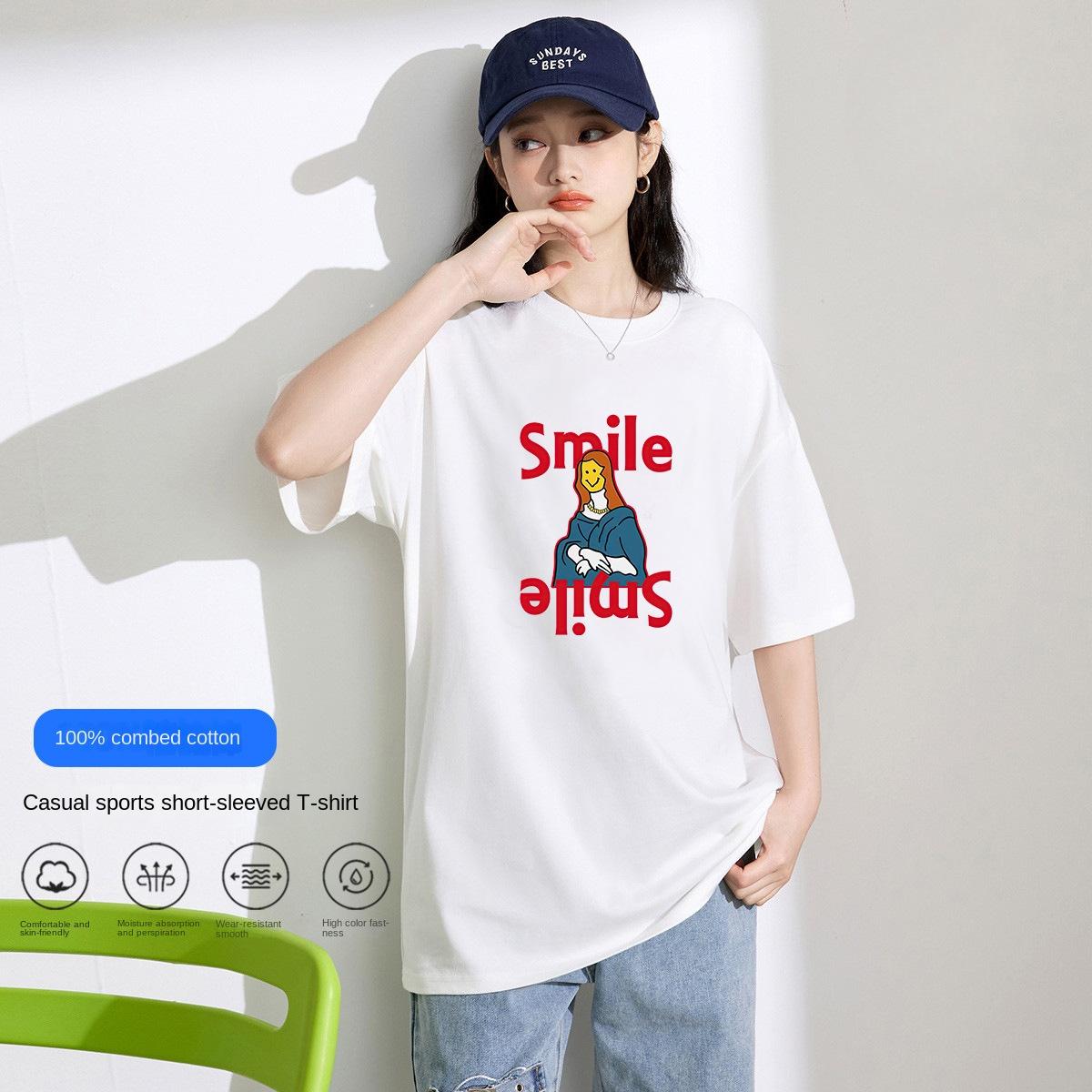 Летняя хлопковая футболка с коротким рукавом с буквенным принтом — фото 18