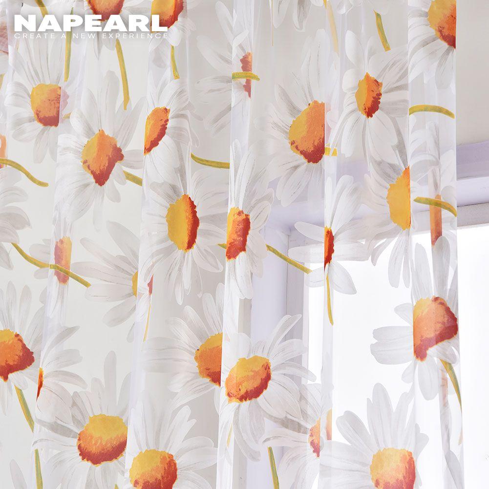 1PC NAPEARL Fashion Daisy Flower Sheer Curtain Tulle Window Screening for Living Room Bedroom Home Decor