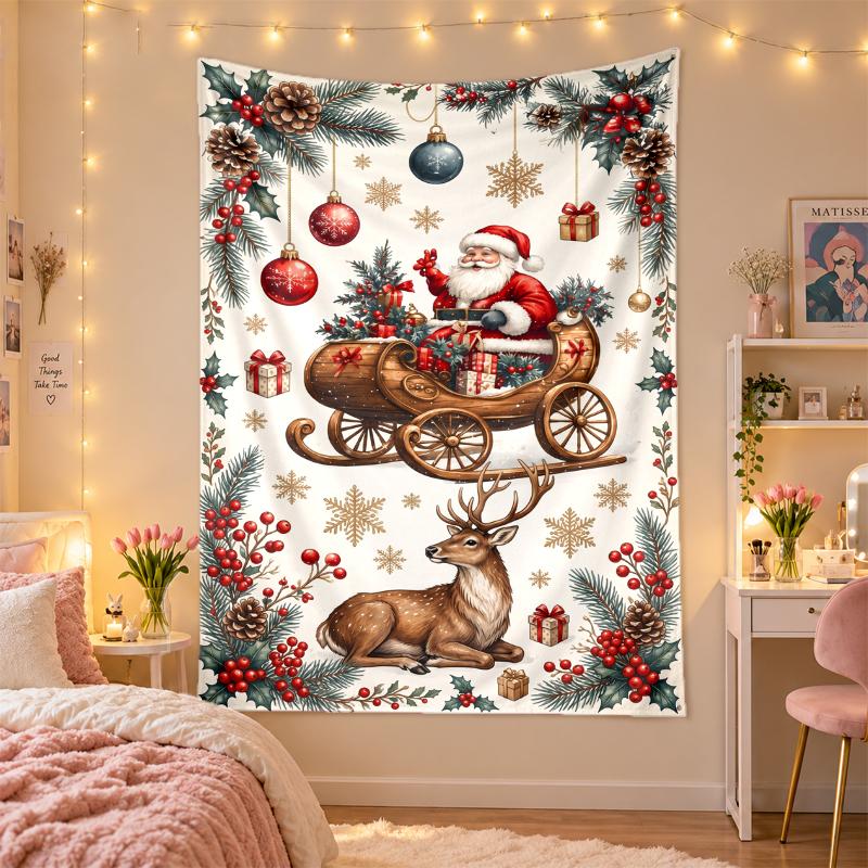 Weihnachtlich bedruckter Wandteppich für Schlafzimmer Wohnzimmer Wanddekoration Feiertagsgeschenk