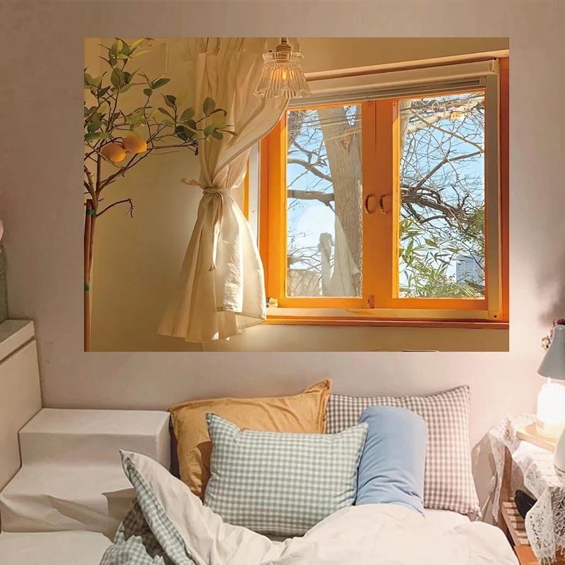 Home Decoration Tapestry Landscape Girl Hook Custom Bohemian Style Dormitory Curtain   Aesthetics