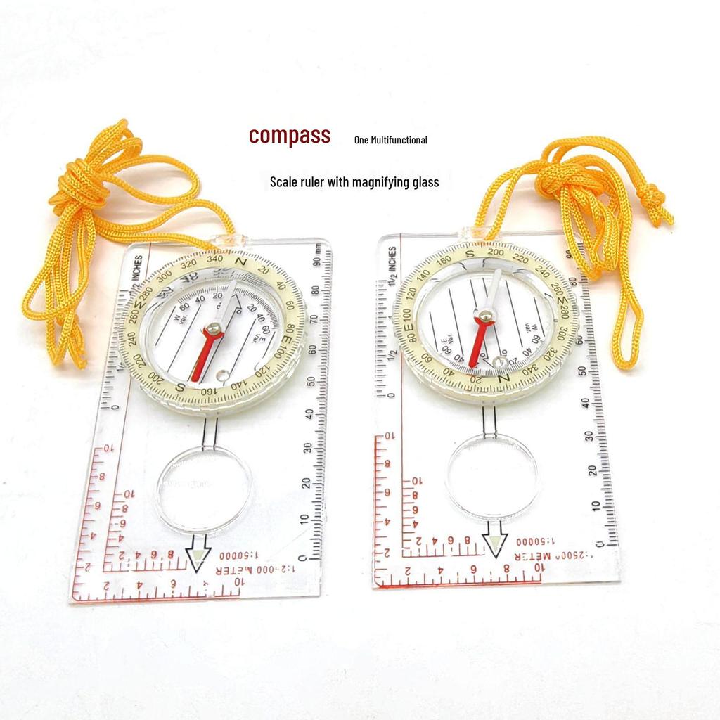 Transparent Compass with Scale, Rubber Ring, Magnifying Glass for Orienteering & Hiking