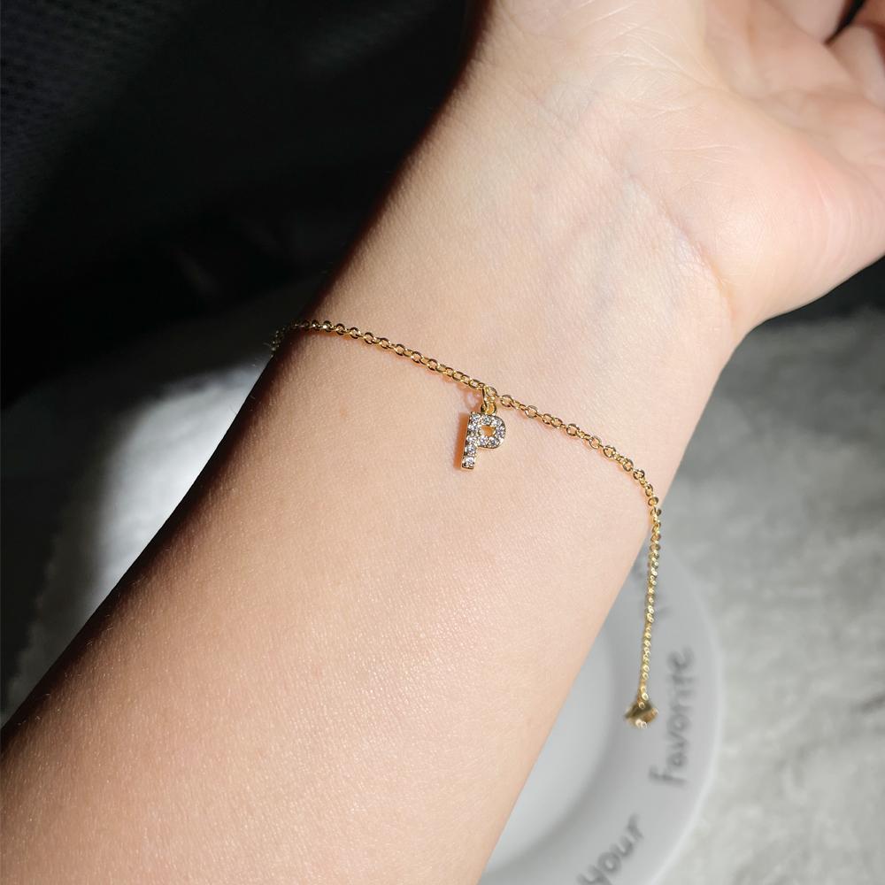 Classic Pave Zirconia A-Z Letter Bracelet Women Fashion 26 Initials Stainless Steel Chain Charm Bracelet For Women Jewelry Gift