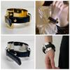 Silver Exaggerated Metal Bangle Armlet Women Open Bangle Belt Buckle Leather Bracelet  Daily