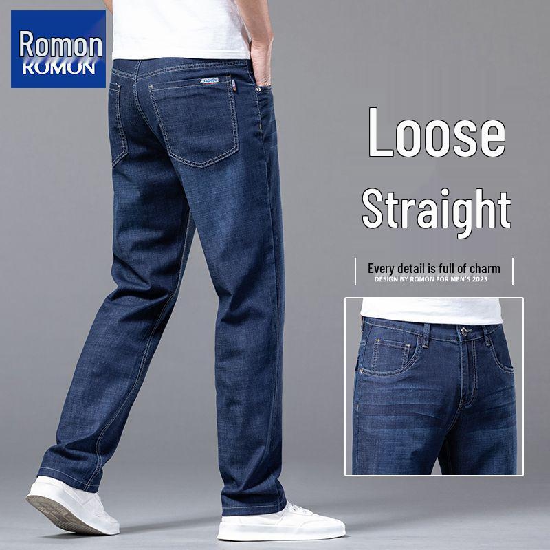 

Romon Мужские Джинсы Высокого Класса Эластичные Свободные Прямые - Повседневные Осенние Длинные Брюки 34 Waist 27