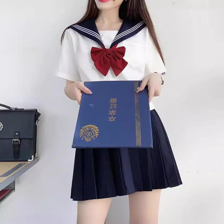Japanese School Uniform Girl Jk Suit Sexy Spring and Autumn Red Tie White Three Basic Sailor Uniform Women Long Sleeve Suit
