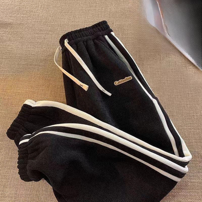 Women's High Waisted Trousers Casual Drawstring Wide Leg Two Striped Carped Pants for Women