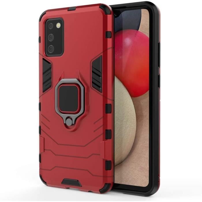 Coque pour samsung galaxy a02s - marque - antichoc - anti-chute - rouge - anneau rotatif
