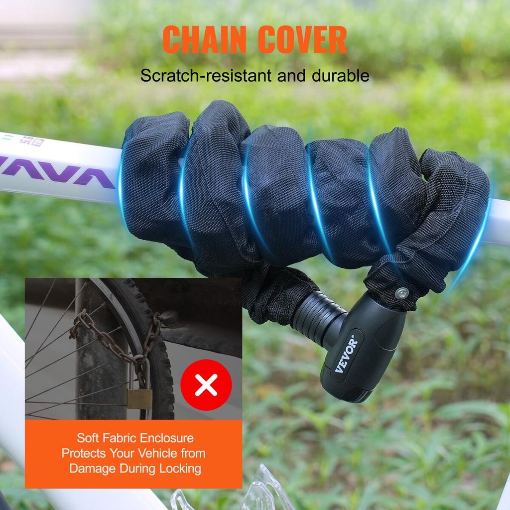 Bike Chain Lock 5.91 Ft Combination Bicycle Chain Lock with 4 Keys 10mm