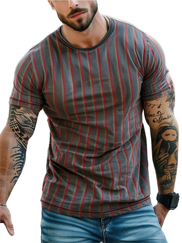 Summer Fashion Stripe 3D Printed T Shirts For Men Summer Casual Crew Neck Short Sleeve T-shirt Loose Quick Dry Breathable Tees Tops