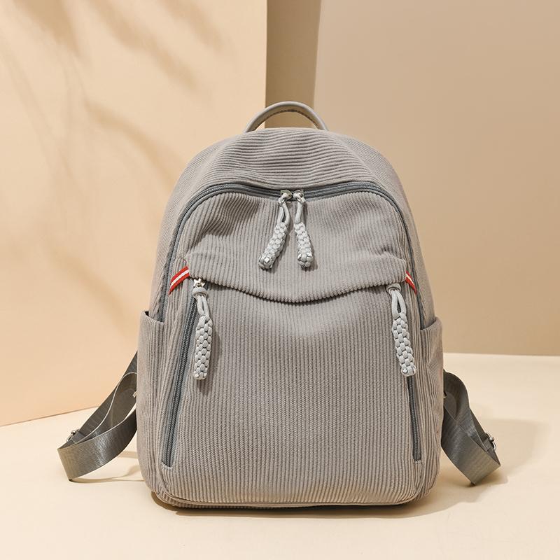 Lightweight Backpack Women's Large Capacity Commuter Travel Bag Corduroy Student Schoolbag