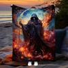 1pc Cool Grim Reaper Flannel Blanket For Couch, Bed, Living Room, Travel, Soft Warm Nap Office Shawl Blanket, Air Conditioning B