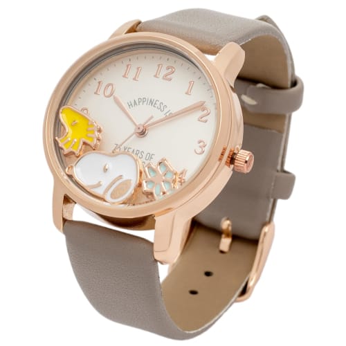 

Fieldwork Women s Analog Watch with Leather Strap, Snoopy and PEANUTS 75th Anniversary Shaka Shaka Watch J, Woodstock, White Gray (PNT046-2)