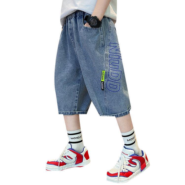 Pantaloncini di jeans alla moda sopra il ginocchio per ragazzi: Abbigliamento Estivo Leggero, Fresco e di Media Lunghezza per Bambini Grandi