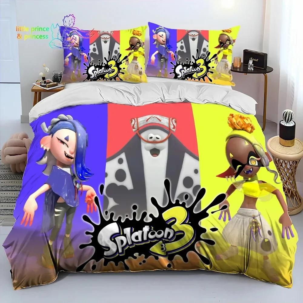 S-Splatoon Game Gamer Cartoon Bedding Set Single Twin Full Queen King Size Bed Set Adult Kid Bedroom Bedding Gift