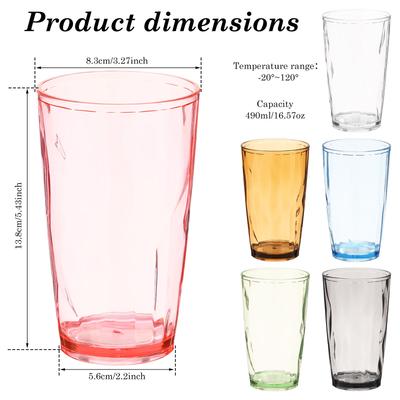 6 Pcs Unbreakable Drinking Glass Tumbler 310/490ML Stackable Acrylic Water Cup Reusable Fruit Juice Beer Champagne Cups for Home