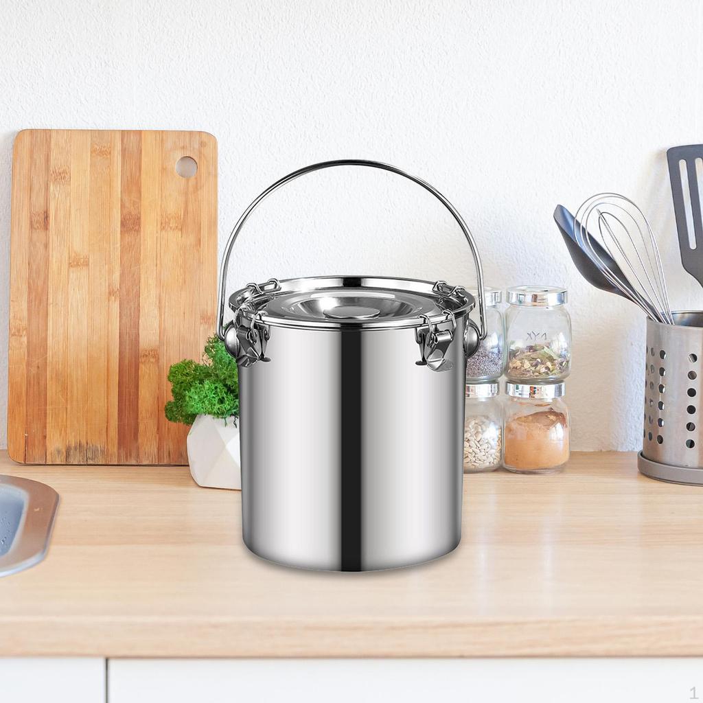 Multi-purpose Stainless Steel Sealed Bucket Transport Container with Lid, Practical Food Bucket,