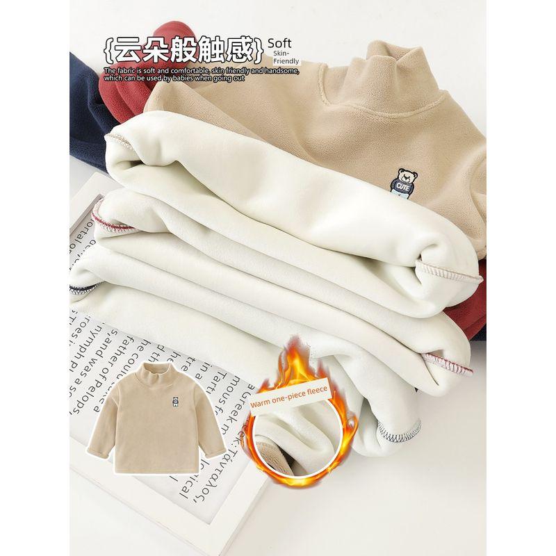 Style Children's T-Shirt with Fleece, Winter Half-High Collar Top, Girls' Base Layer Shirt, Baby Thickened Winter Clothing, Boys' Children's Clothing