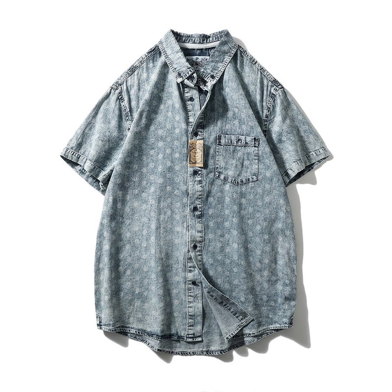 Foreign Trade Export To Domestic Sales American Vintage Pure Cotton Denim Shirts Men's Short Sleeve Summer Thin Men's Casual Shirt