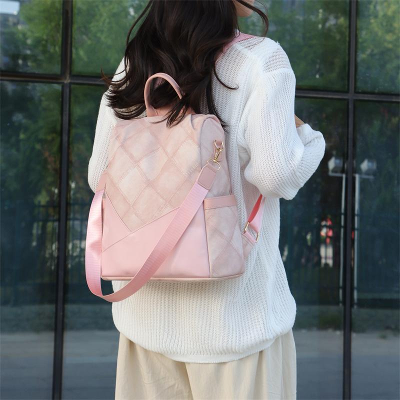 Ромбовидный женский мягкий кожаный рюкзак с большой вместимостью — фото 4