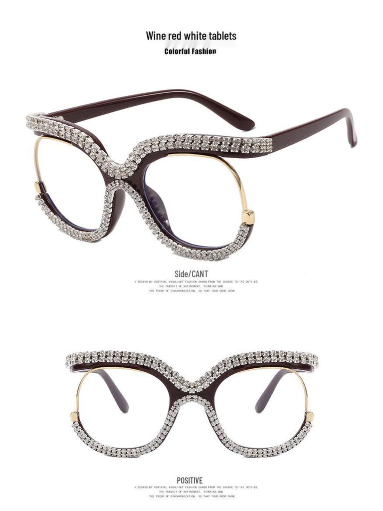 2022 Trendy Rhinestone Owl Large Anti-Blue Light Eyeglass Frame for European & American Styles
