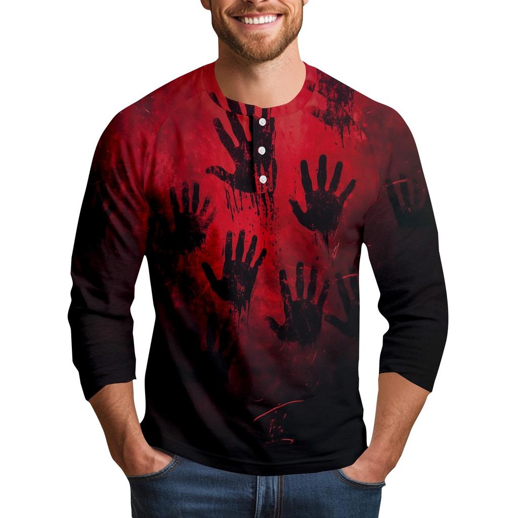 Men's Halloween Print Raglan Dralan Three-quarter Sleeve Casual Top