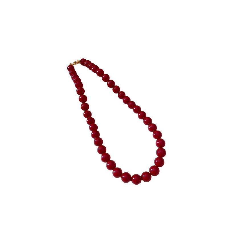 Rött Rund Glaspärla Halsband Retro Nyckelbenskedja Accessoarer för Kvinnor