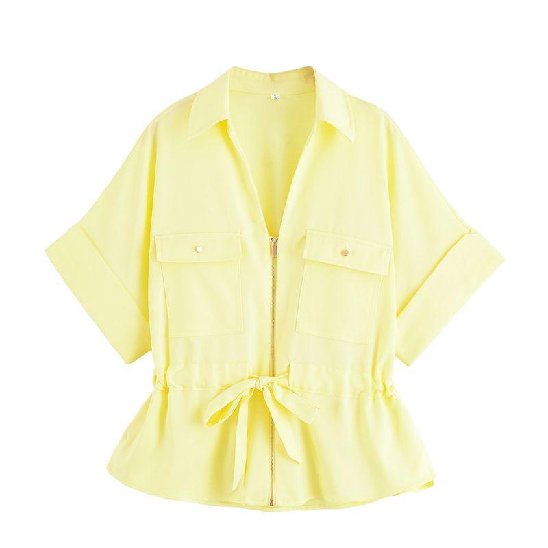 Lapel Curling Short sleeve Linen Blend Travel Hunting Shirts 2273996 High Waist Wide Leg Pants 2116996