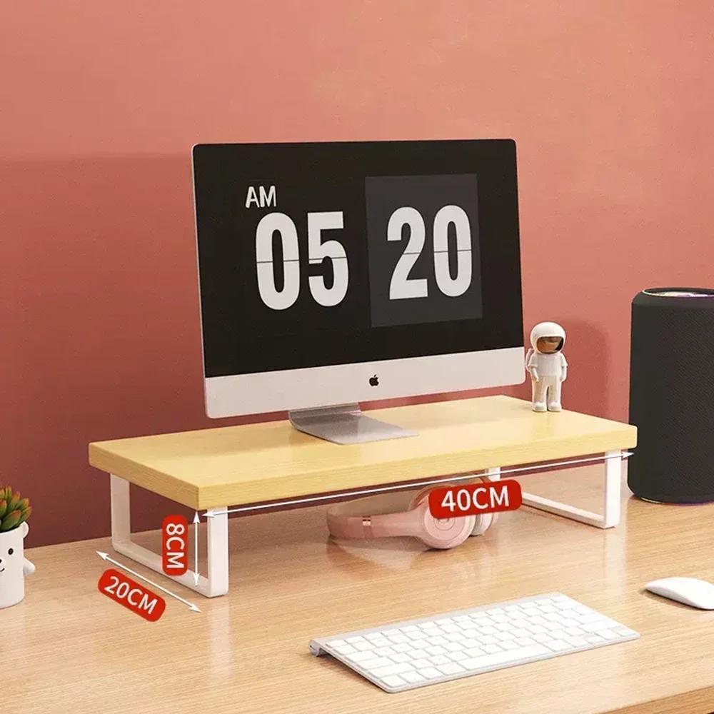 Office Desktop Computer Stand Rack Bracket Raised Shelf Laptop Monitor Wooden Table Home Storage Holders Utility Accessories