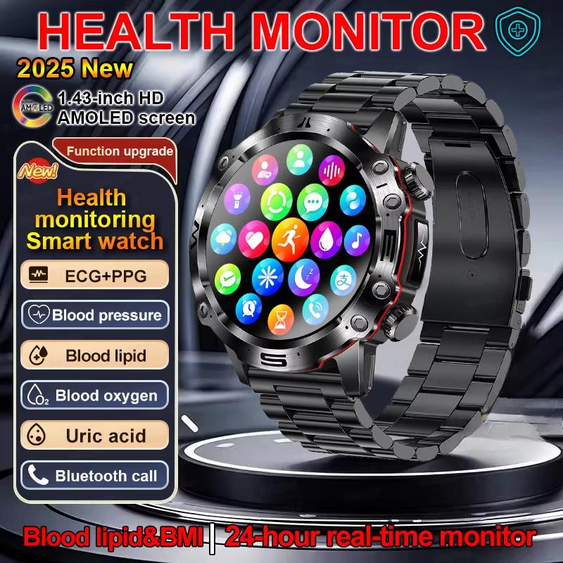 2025 New Smart Watch For Men Health Blood PressureBlood Oxygen Uric Acid Fitness Tracker Watches Bluetooth Call ECG Smartwatch