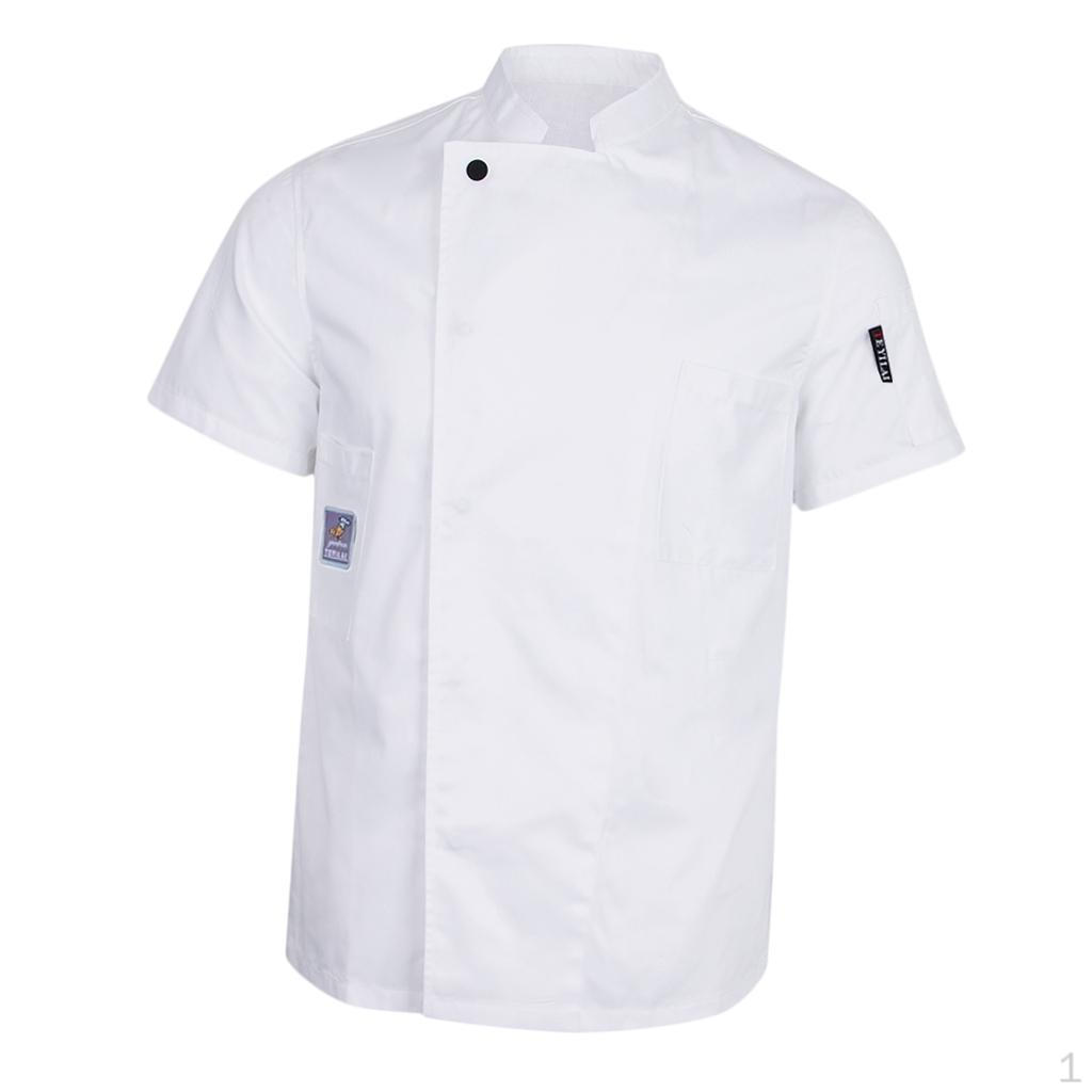 Unisex Chef Coat Short Sleeve Hotel Restaurant Uniform Cooker Waiter Jackets M