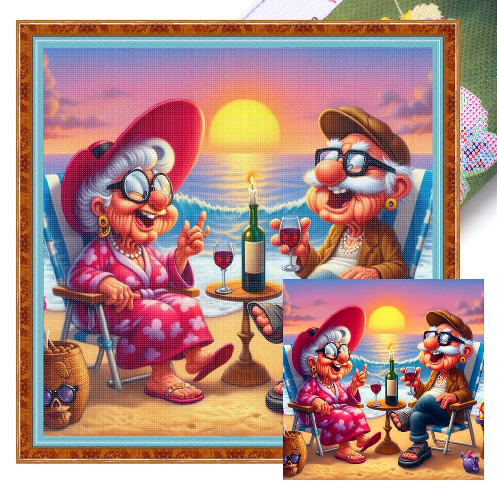 Character Full 11CT DIY Stamped Cross Stitch Kits 15.75x15.75in Printed Cross-Stitch Kits for Beginners Adults Home Decor