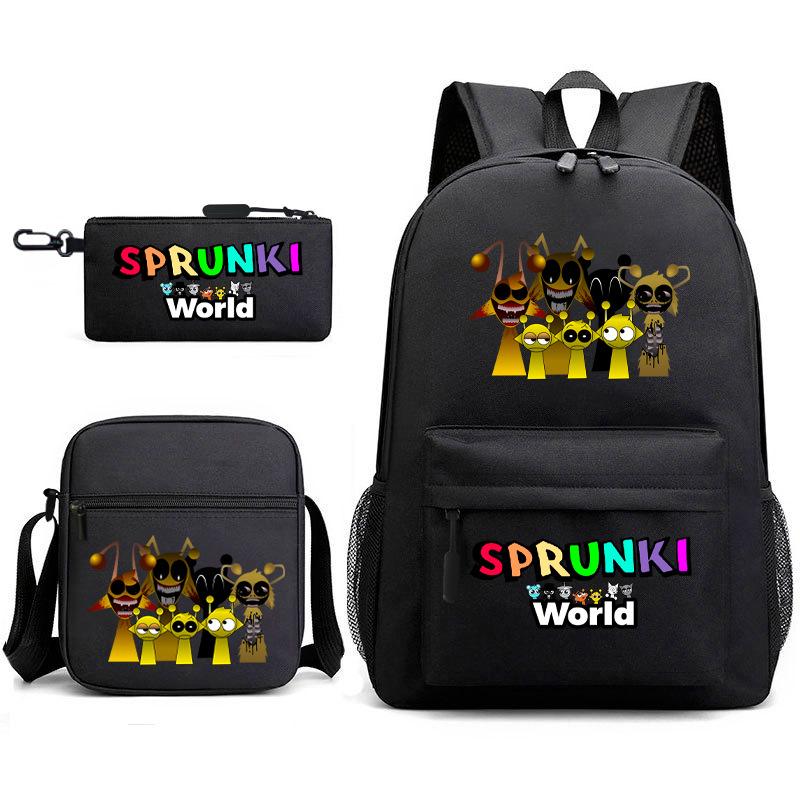 New Rhythm Box Sprunki Music Game Schoolbag Backpack Pencil Case Three-piece Set Student Heat Transfer Backpack D
