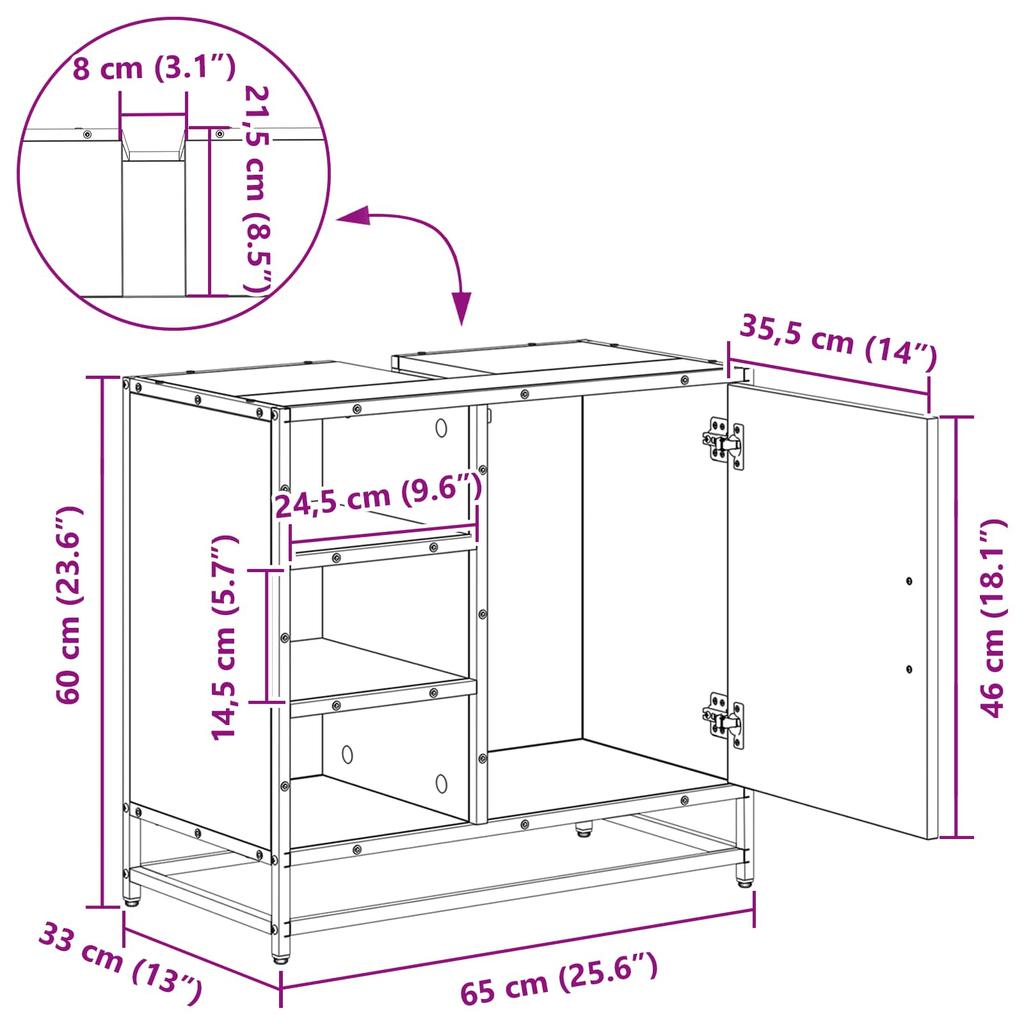 Bathroom Cabinet with Door Black Oak Look 65 X 33 X 60 Cm