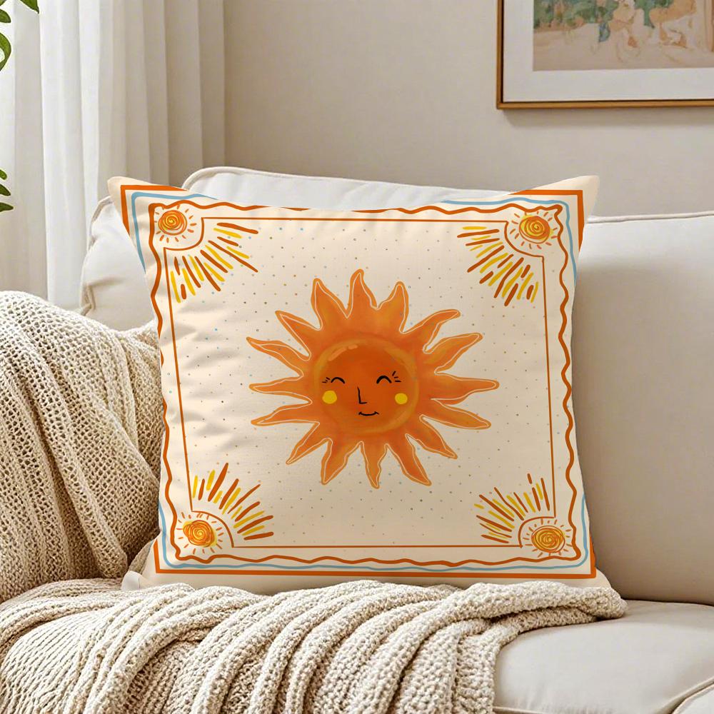 Cute Cartoon Sun Illustration Art Cushion Cover Pillowcase Antidustmite Living Room Sofa Decor Cushion Room