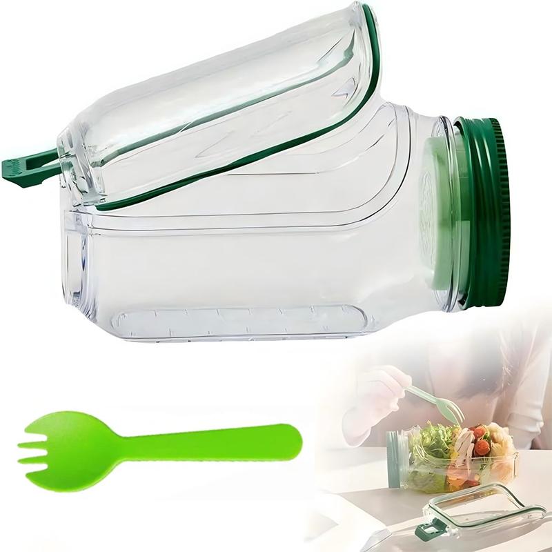 Salad Jar With Fork,Mason Jar Salad Container With Side Opening,Salad Container With Fork, Dressing Bowl, Sauce Compartments
