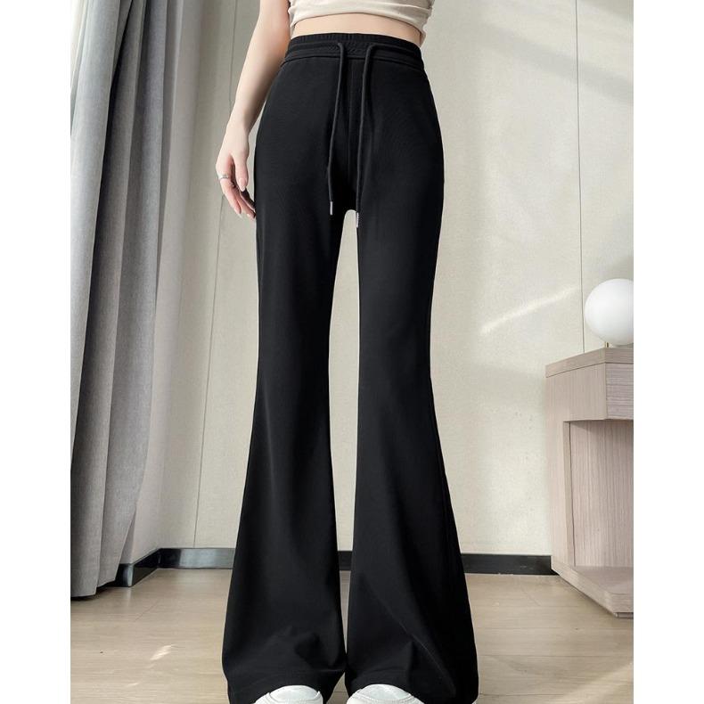 

Модные вязаные брюки-клеш с высокой талией для женщин L чёрный