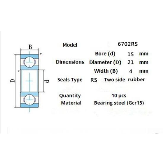 Łożysko 10 szt. 6702RS 15*21*4(mm)
